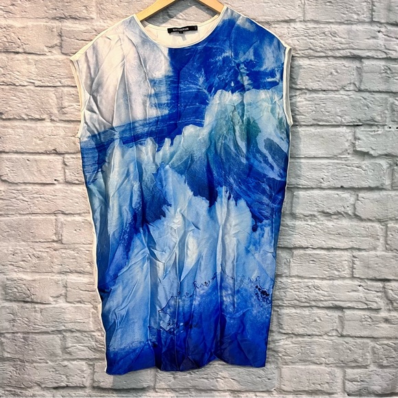 Tess Giberson Women’s 2 Printed Silk Cap Sleeve Shift Boxy Mini Dress - Picture 3 of 11